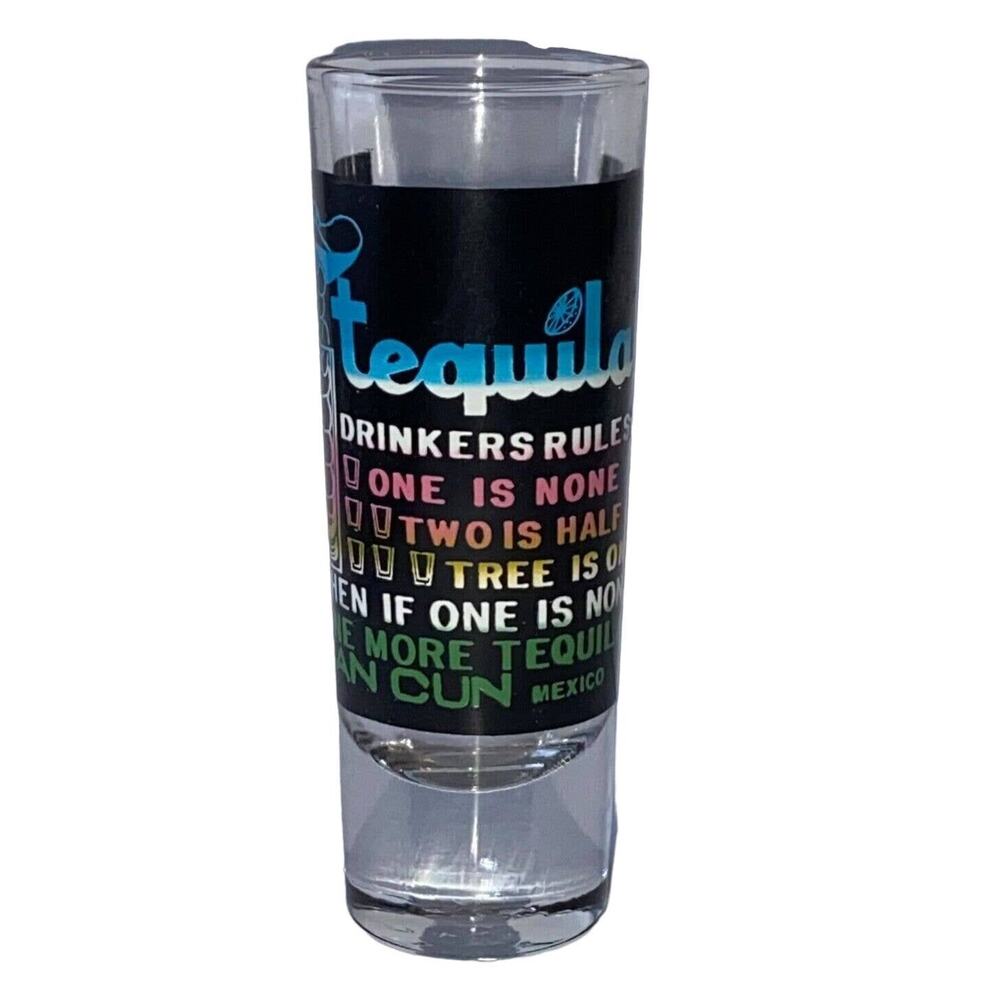 Can Cun Mexico Shot Glass Tequila Drinkers Rule Souvenir Barware Jigger